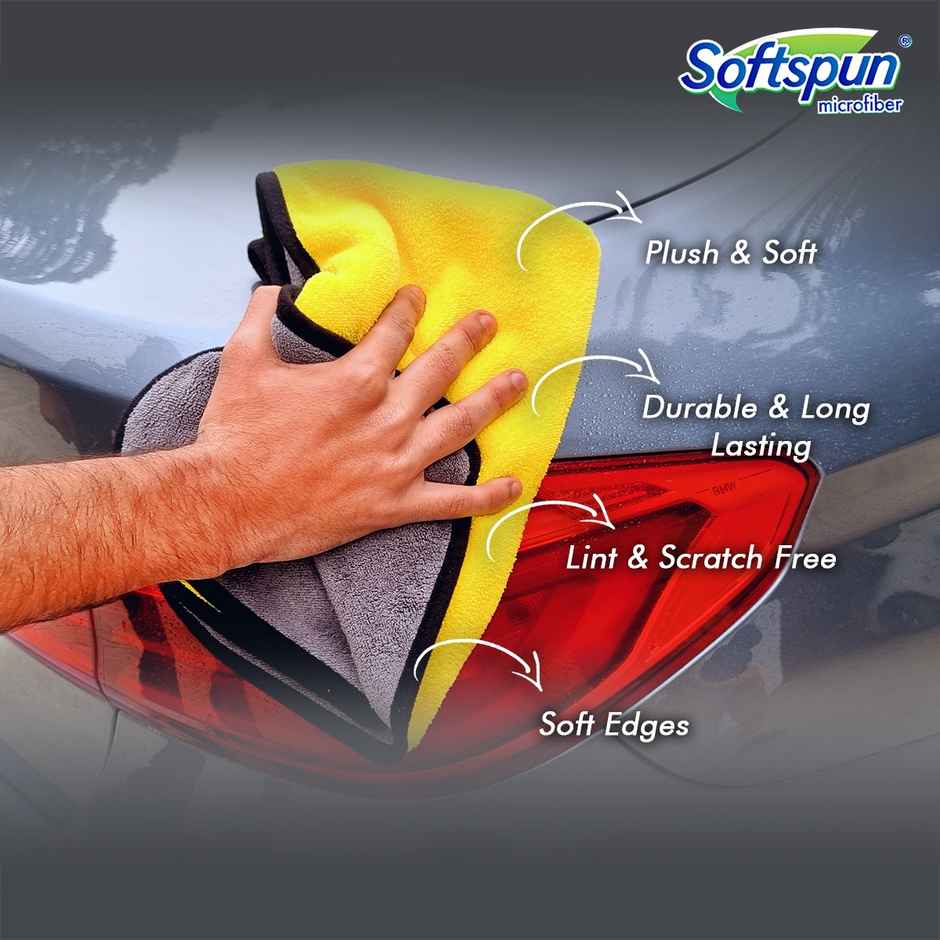 Softspun Essentials Cloth & Shampoo Combo (400 GSM, 40x40cm, 4pc Multicolor/Assorted & Shampoo 1Ltr)