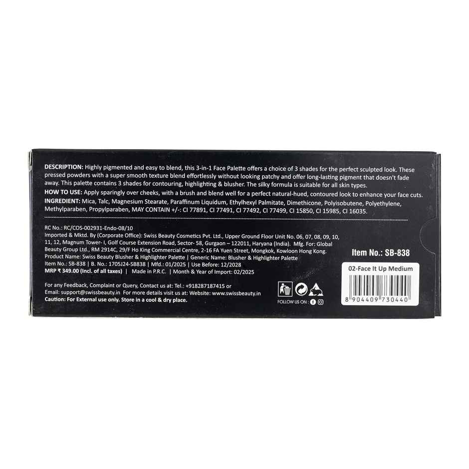 Swiss Beauty Cheek-A-Boo 3 In One Blusher Contour And Highlighter | 3