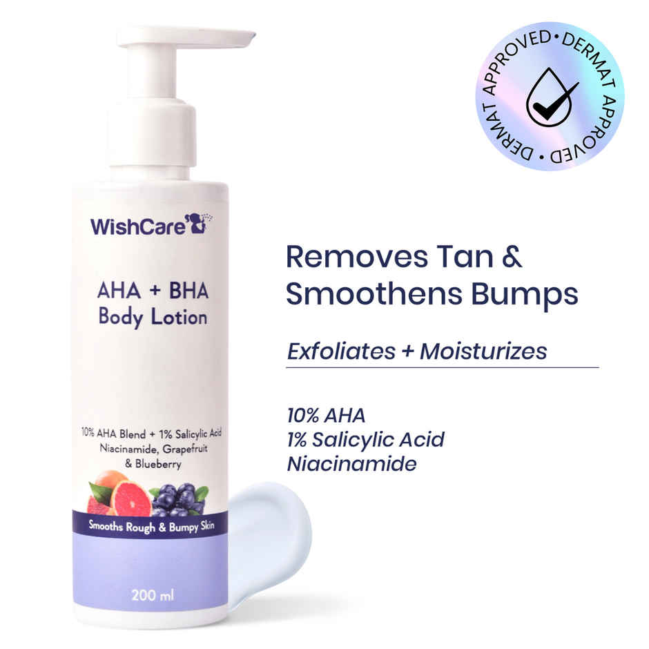 WishCare 10% AHA + 1% BHA Body Lotion | Smooths Rough & Bumpy Skin | With Grapefruit & Blueberry