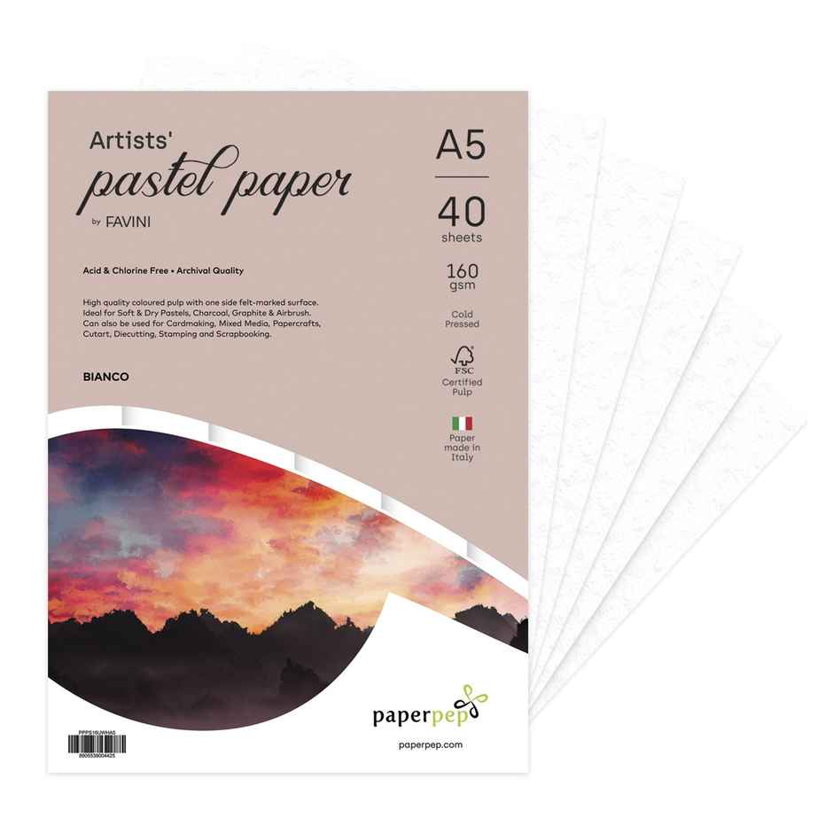 Paperpep Artists Pastel Papers 160Gsm A5 Bianco - White - Unicolor Pack Of 40 Sheets