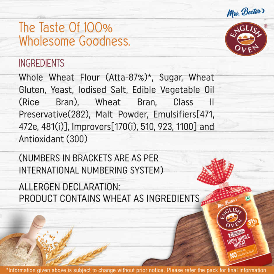 English Oven Zero Maida 100% Whole Wheat Bread