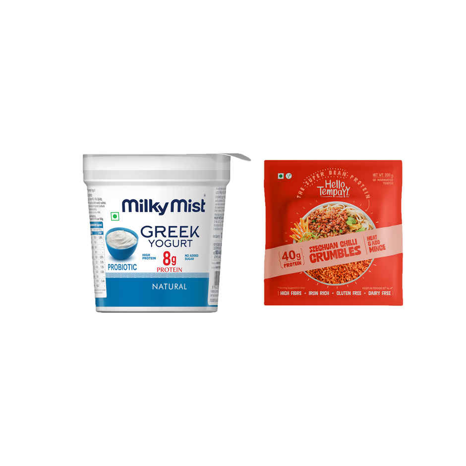 Milky Mist Greek Yogurt (100g) & Hello Tempayy 40G Protein Tempeh Crumbles | Szechuan | Heat & Add (200g) Combo