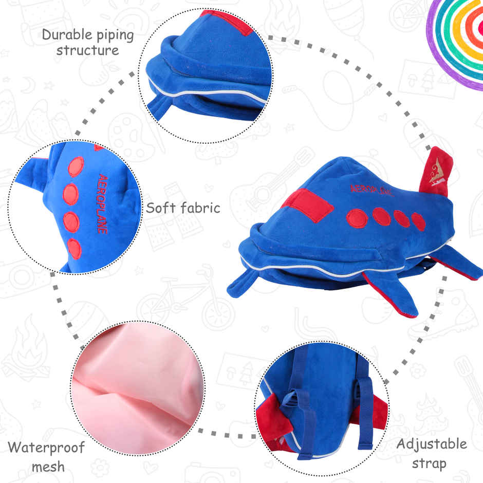 Toytales Blue Aeroplane Soft Toy Plush Bag | Bag For Kids| | Picnic Bag | Toy For Boys