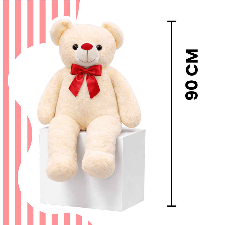 Toytales Soft Toy Cream Teddy Bear | Plush Stuffed Animal With Ribbon| Cute Toys For Girls 90 cm