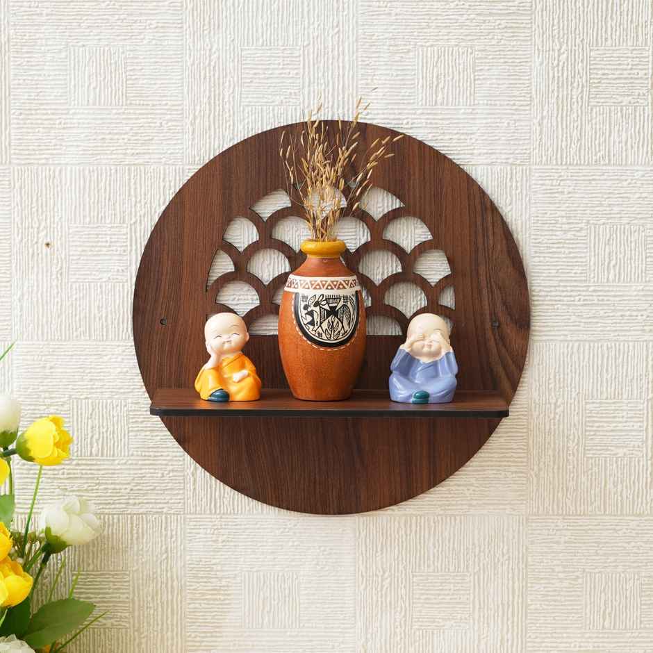 eCraftIndia Brown Round Shape Designer Wooden Wall Shelf