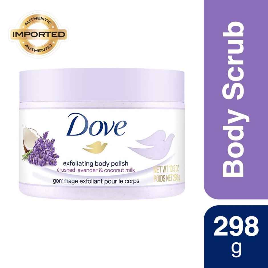 Dove Exfoliating Body Polish Scrub Crushed Lavender & Coconut Milk For Dry Skin