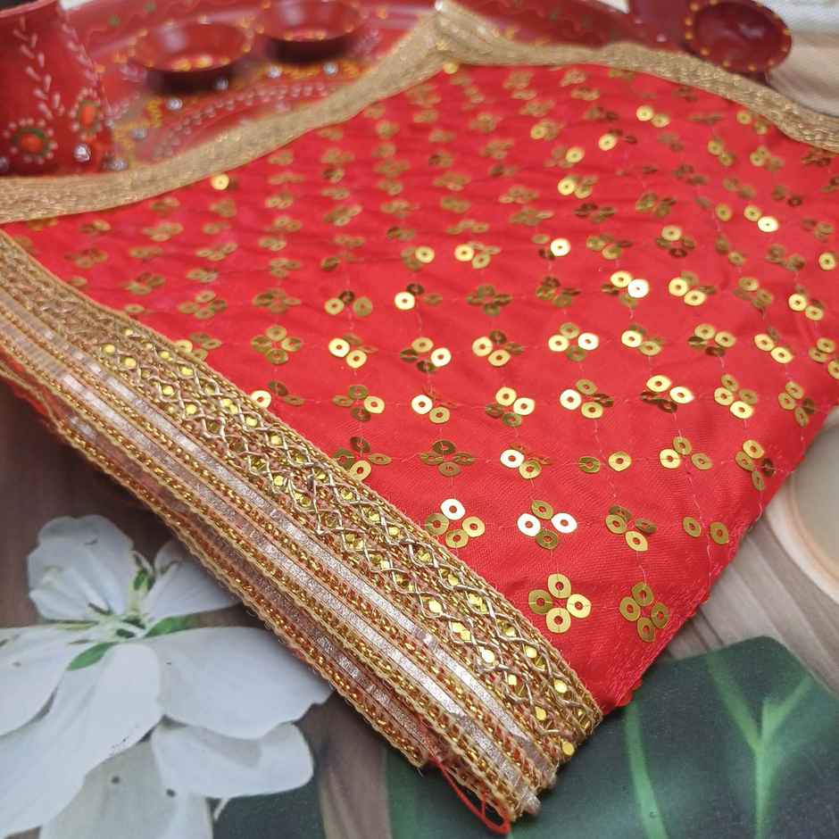Gullak 10 x 26 Mata ki Chunri Embroidered Faux Silk with Sequin Work Red