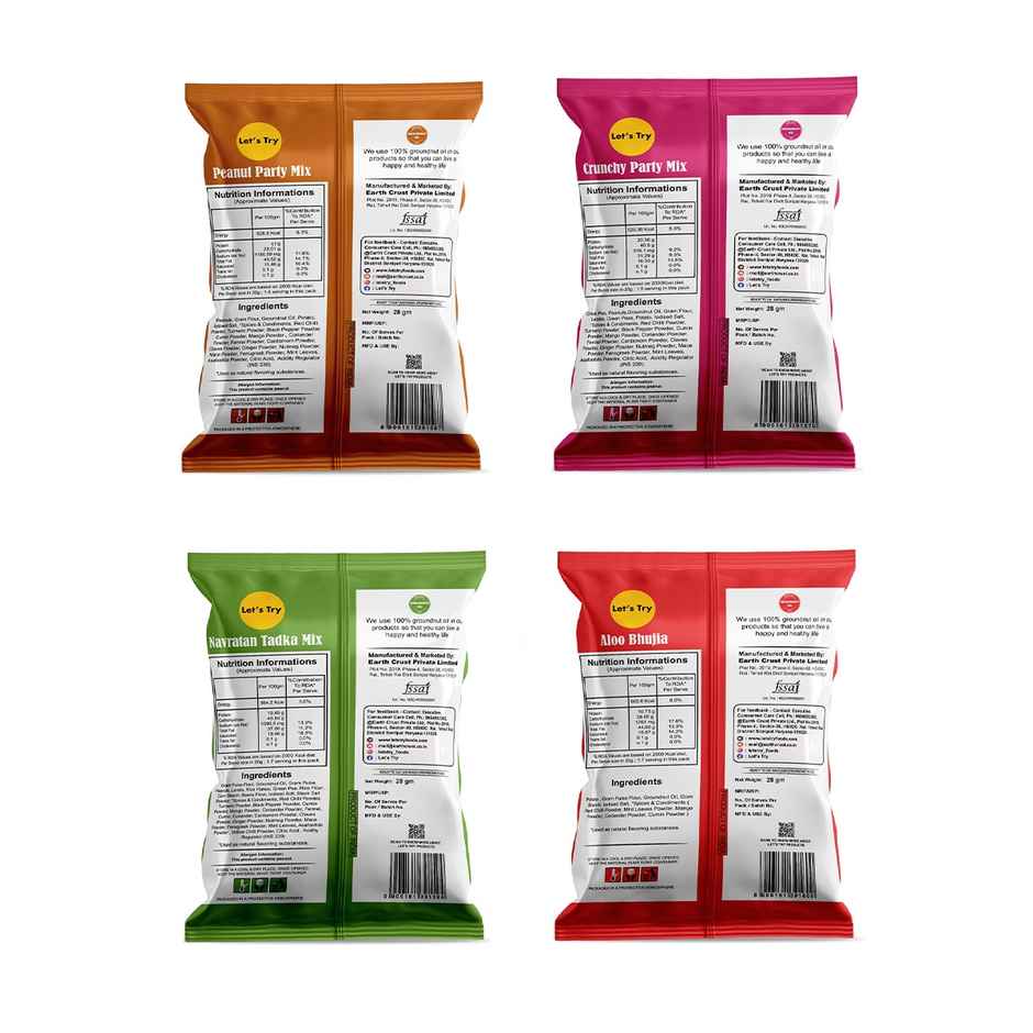 Let's Try Namkeen Combo Pack of 4 | Aloo Bhujia | Navratan | Peanut Party | Crunchy Party