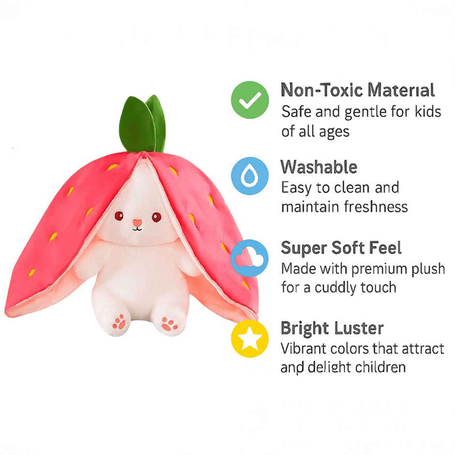 Fablue Strawberry Rabbit - Reversible Bunny Plush Soft Toy Animal For Kids