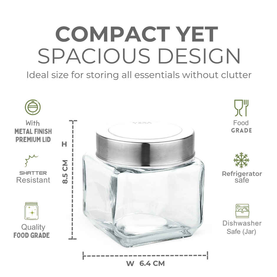 Yera Premium Glass Jar With Steel See - Thorugh Lids 6 pcs Jar Set 240 ml (Each)