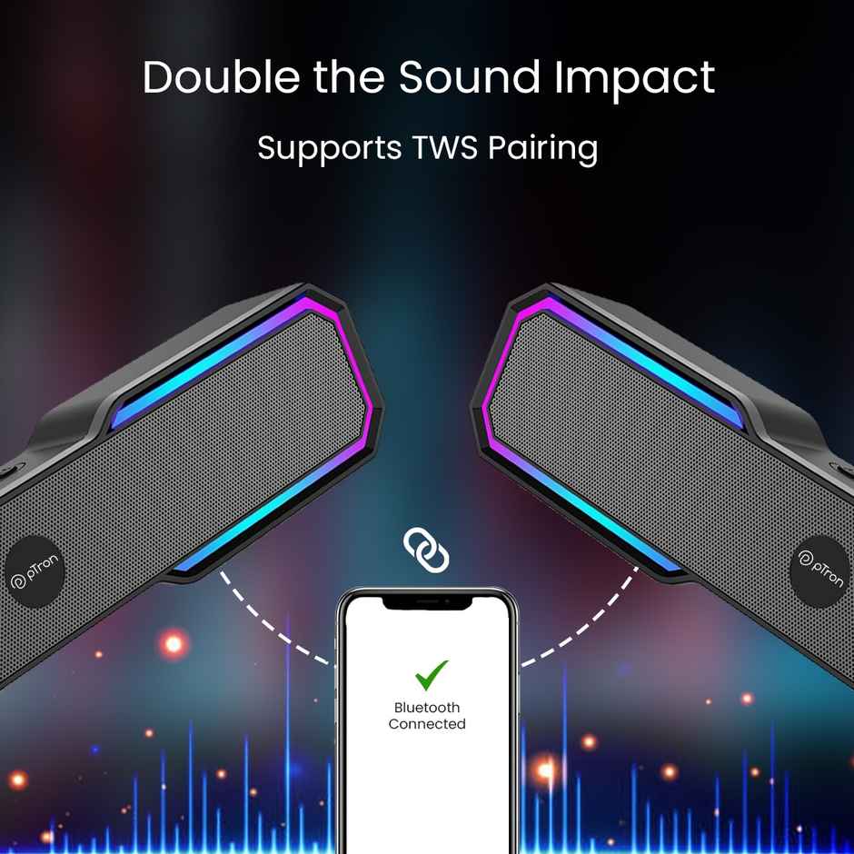 pTron Fusion RB 18W Bluetooth Soundbar| RGB Lights| Supports BT/FM/Aux/TF/USB Playback - Matt Black
