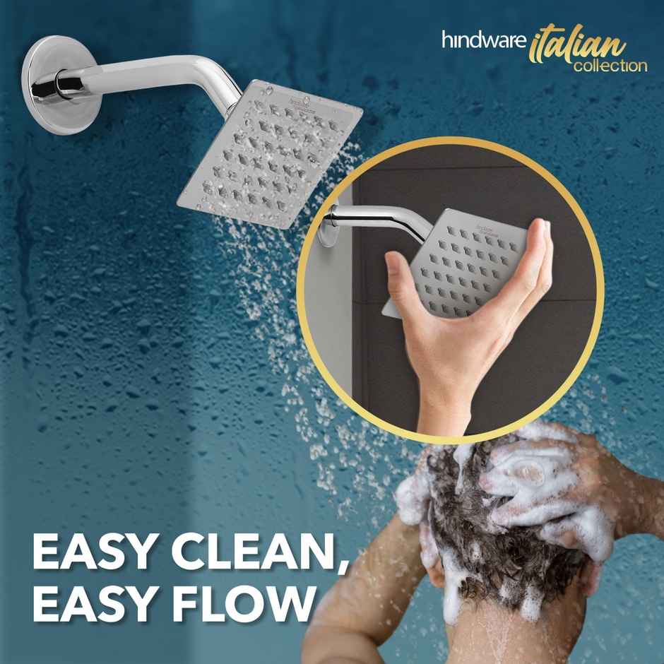 Hindware 100 mm Stainless Steel Ultra Thin Overhead Rain Shower with 225 mm Arm - Square Head