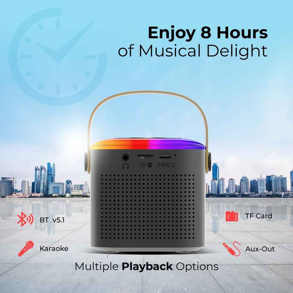 pTron Fusion Tunes 10W Bluetooth Speaker | Wireless Karaoke Mic | RGB Lights | 8Hrs Playtime - Black