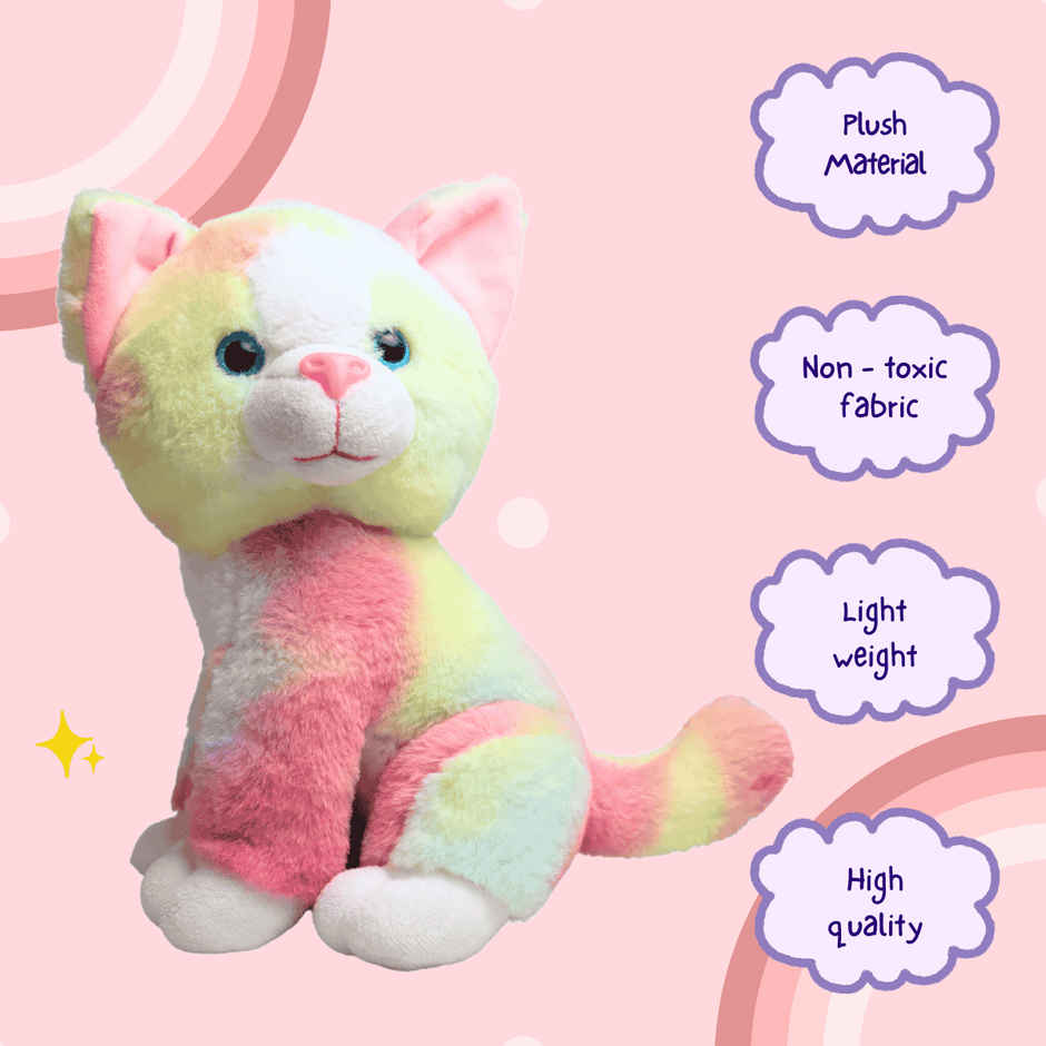 Toytales Cute Cat Soft Toy | Plushie Colorful Stuffed Animal | Toy For Kids