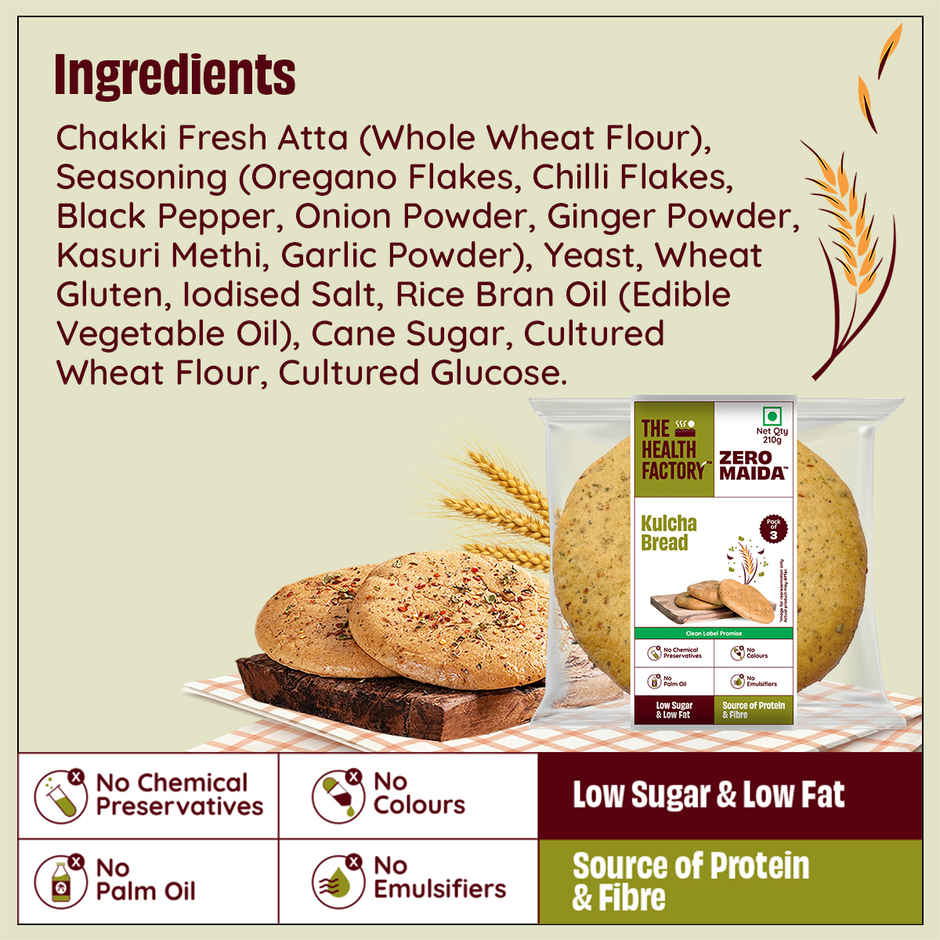 The Health Factory Zero Maida Kulcha Bread | Clean Label, Not Brown
