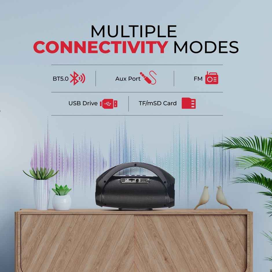 pTron Fusion Go 10W Portable Bluetooth Speaker with 6Hrs Playtime, Immersive Sound, Supports BT/USB/SD Card/AUX Playback, Bluetooth 5.0 - Black