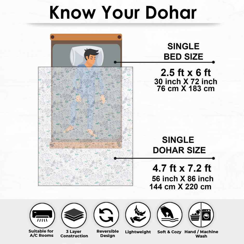 Story@home Printed Single Dohar/Duvet Cover (Cotton, Light Blue, White) (220x144x2 cms)