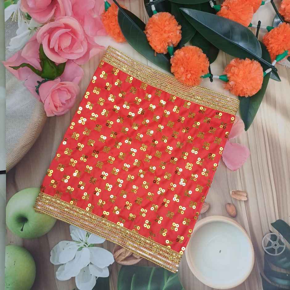 Gullak 10 x 26 Mata ki Chunri Embroidered Faux Silk with Sequin Work Red