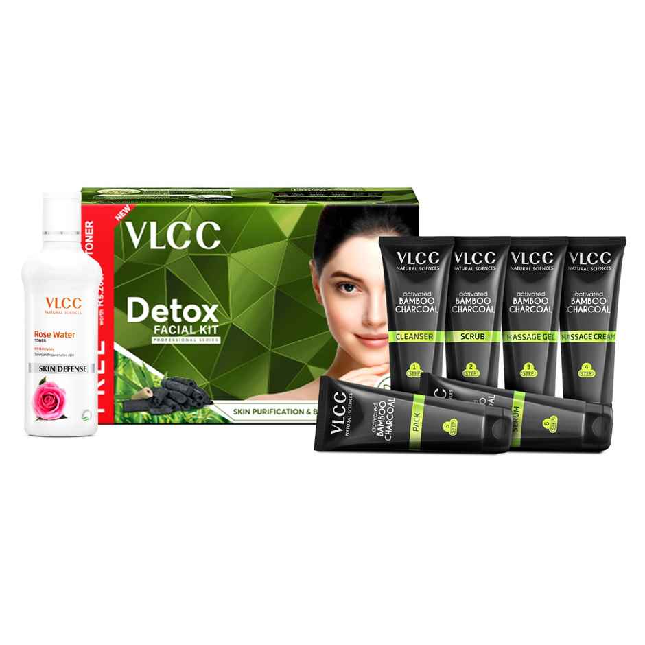 VLCC Activated Bamboo Charcoal Facial Kit with FREE Rose Water Toner