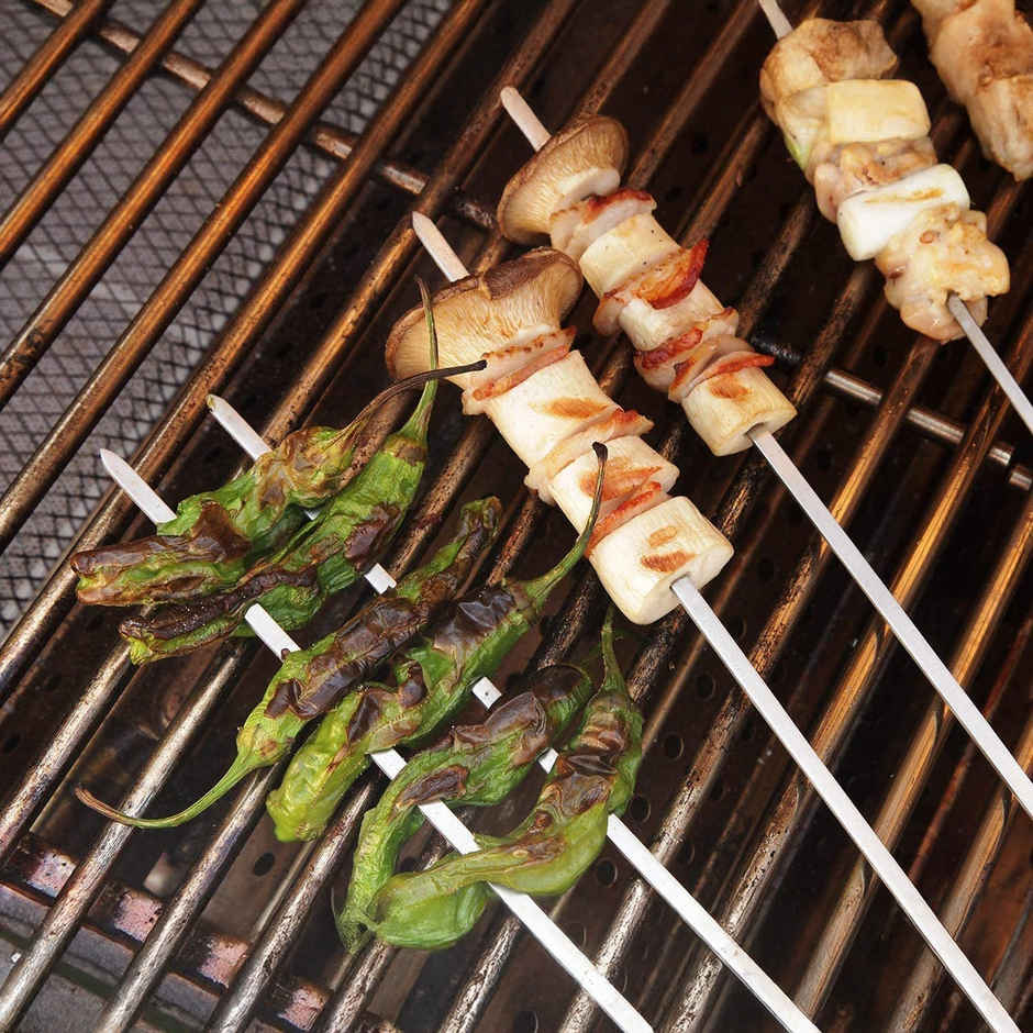 Chefman Skewers | Stainless Steel BBQ Sticks with Wooden Handles | Reusable Set of 6 for Grilling