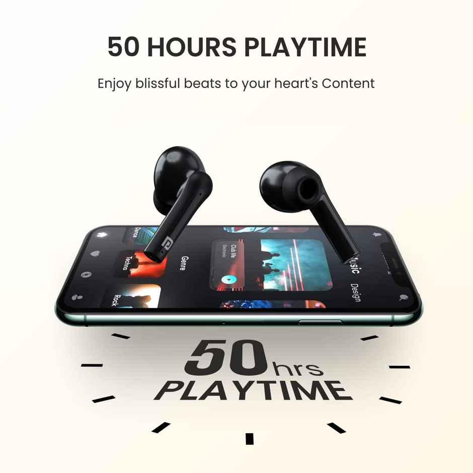 Portronics Harmonics Twins S6 TWS Earbuds with 50Hrs Playtime, Low Latency, Auto ENC, Quad Mics, 10mm Drivers, IPX4 Water Resistant, ASAP Charge, BT5.3, Touch Control, Type C Charging Port(Black)