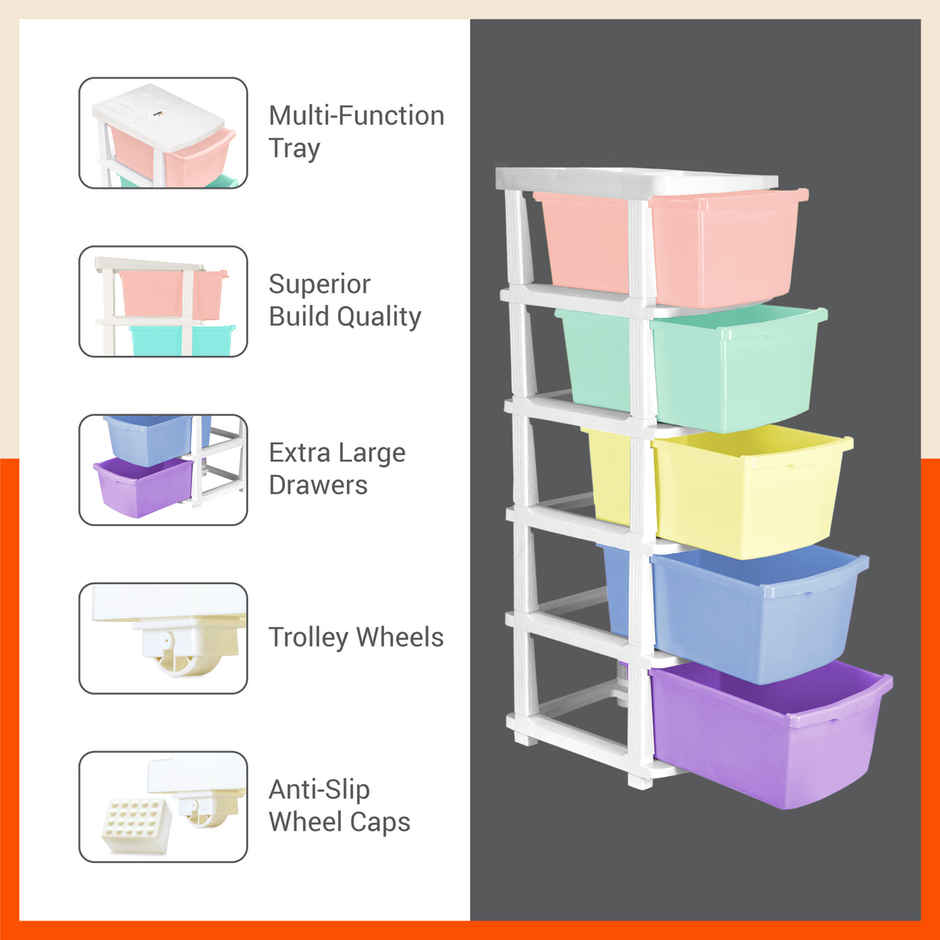 Bathla Modular Storage for Home,Kitchen & Office - STOMO with Trolley Wheels | Multicolour - Pastel
