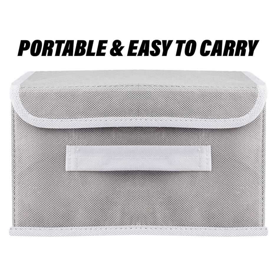 Kuber Industries Non-Woven Plain Dhakkan Drawer Storage Box|Large|Pack of 4|Gray