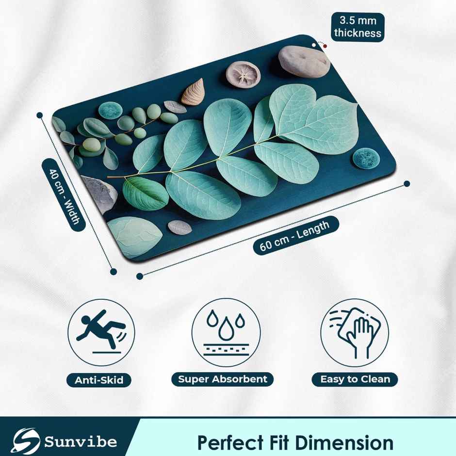 Casacraft by Pepperfry Casacraft by Pepperfry Blue 3D Print Floral Rubber 24x16 Inch Bath Mat