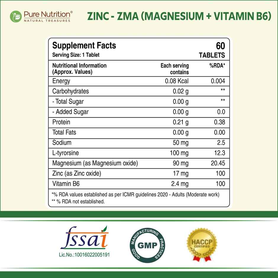Pure Nutrition Zinc Zma 60 VEG Tablets
