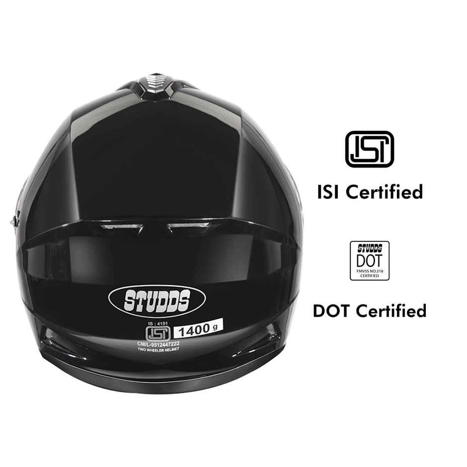 Studds Drifter ISI-DOT Certified Full Face Helmet | Dual Visor & Spoiler |Black - XL