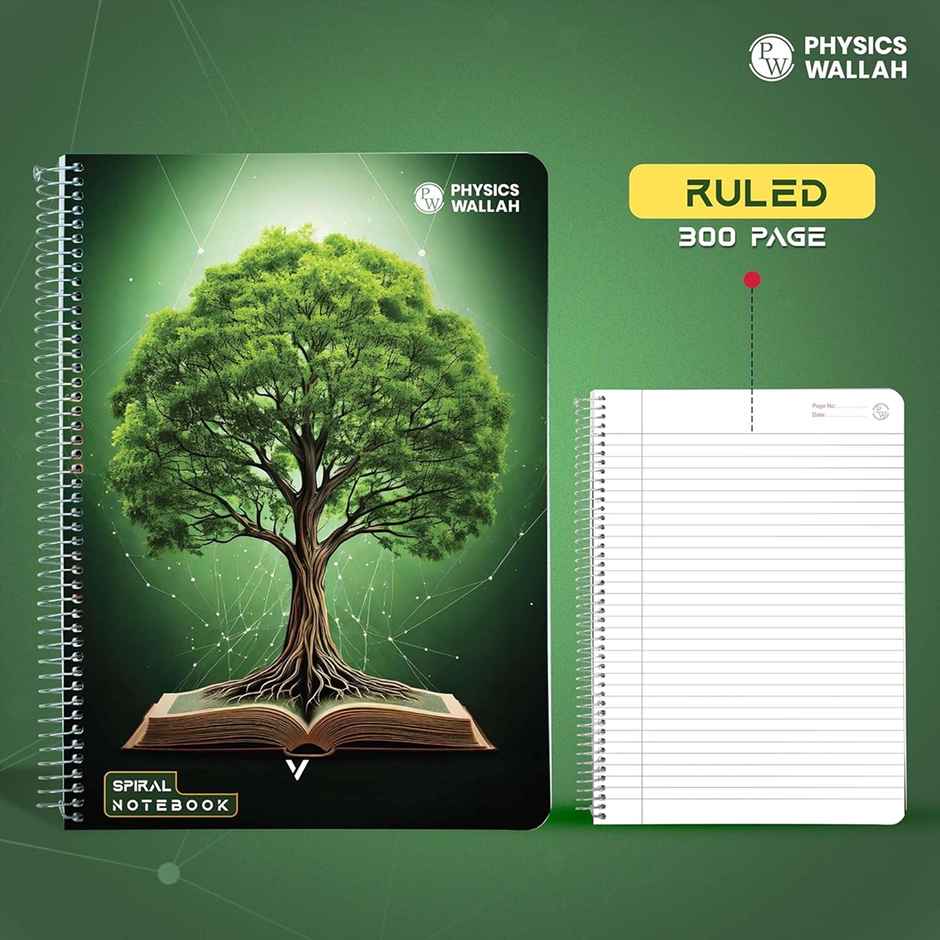 Physics Wallah A4 Size 300 Pages Spiral Binding Notebook | Ruled | Print may vary