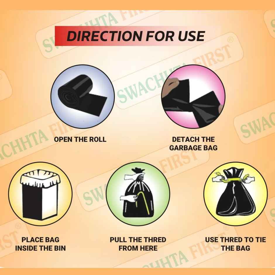 Swachhta First Bio Degradable Garbage Bags - Black Medium (19 x 21 Inches)