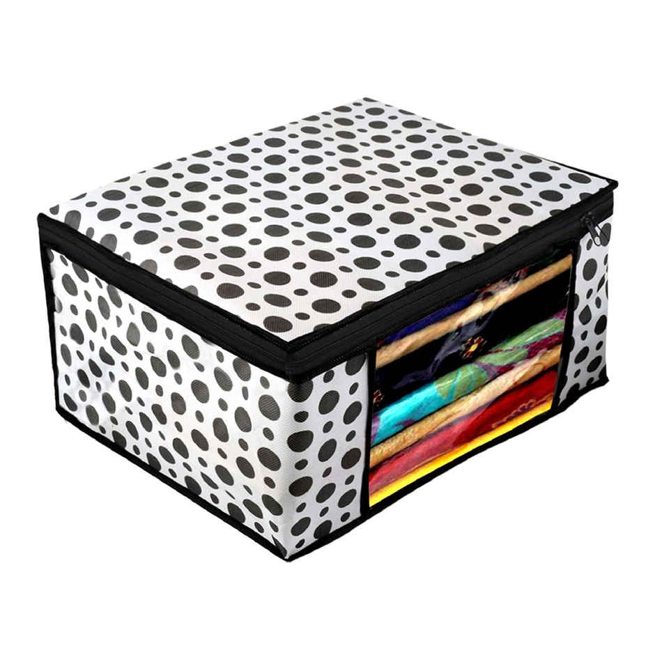 Kuber Industries Pack of 3 Non-woven Polka Dots Saree Cover With Transparent Window|Black & White