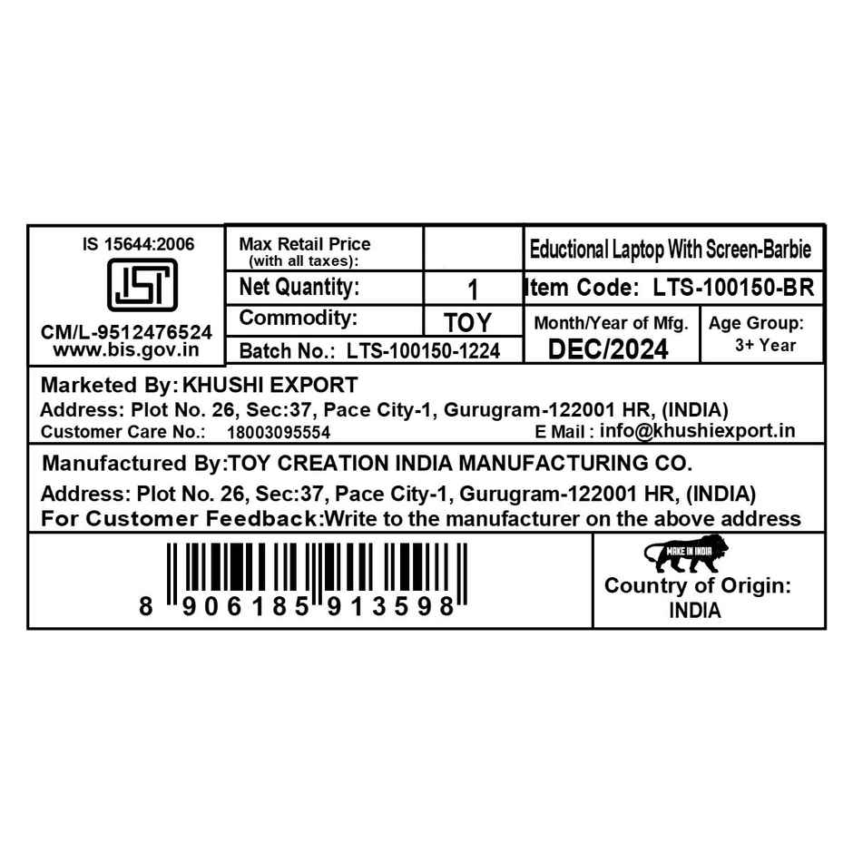 Kriiddaank Educational Laptop Barbie