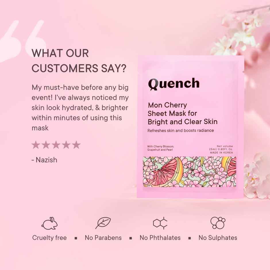 Quench Korean Face Sheet Mask for Brightening with Cherry Blossom Vitamin E & Pearl Extracts