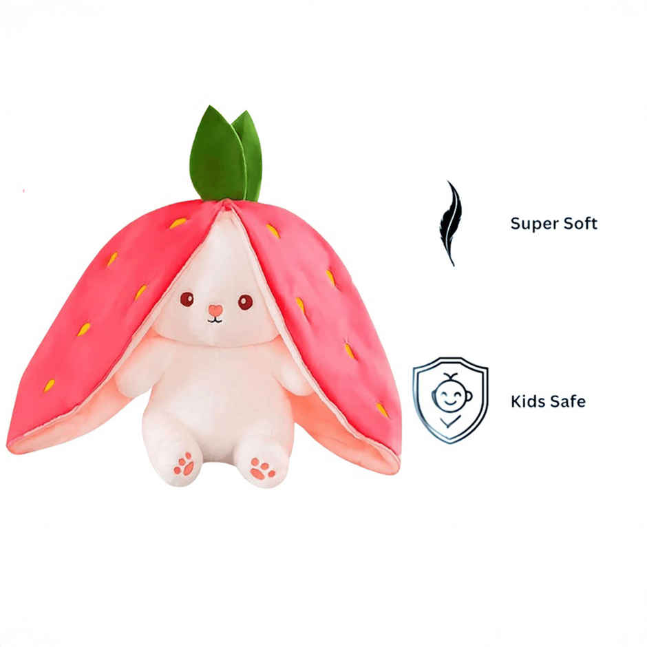 Fablue Strawberry Rabbit - Reversible Bunny Plush Soft Toy Animal For Kids