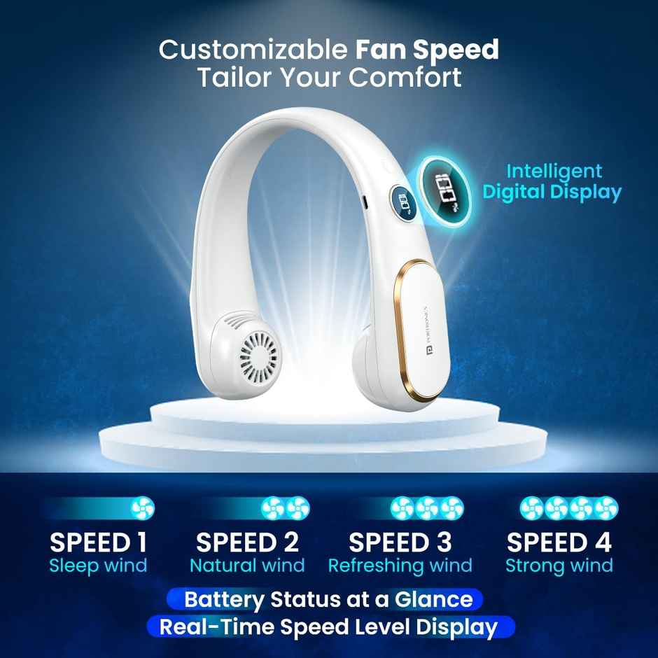 Portronics Gobreeze (POR 2048) Neck Fan,6 Hours Playtime,4 Speed Mode,Type C Fast Charging,White