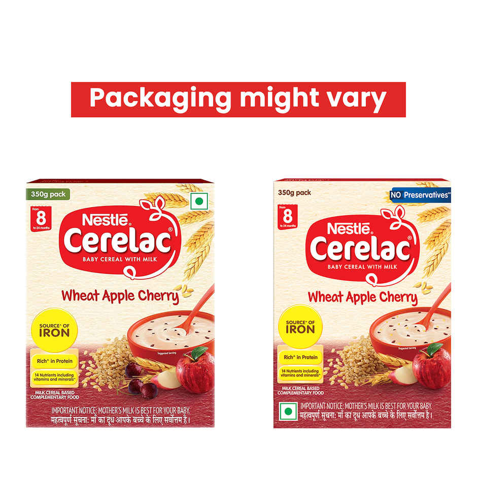 Nestle CERELAC Wheat Apple Cherry Baby Food Cereal, No Preservatives, 8 to 24 Months