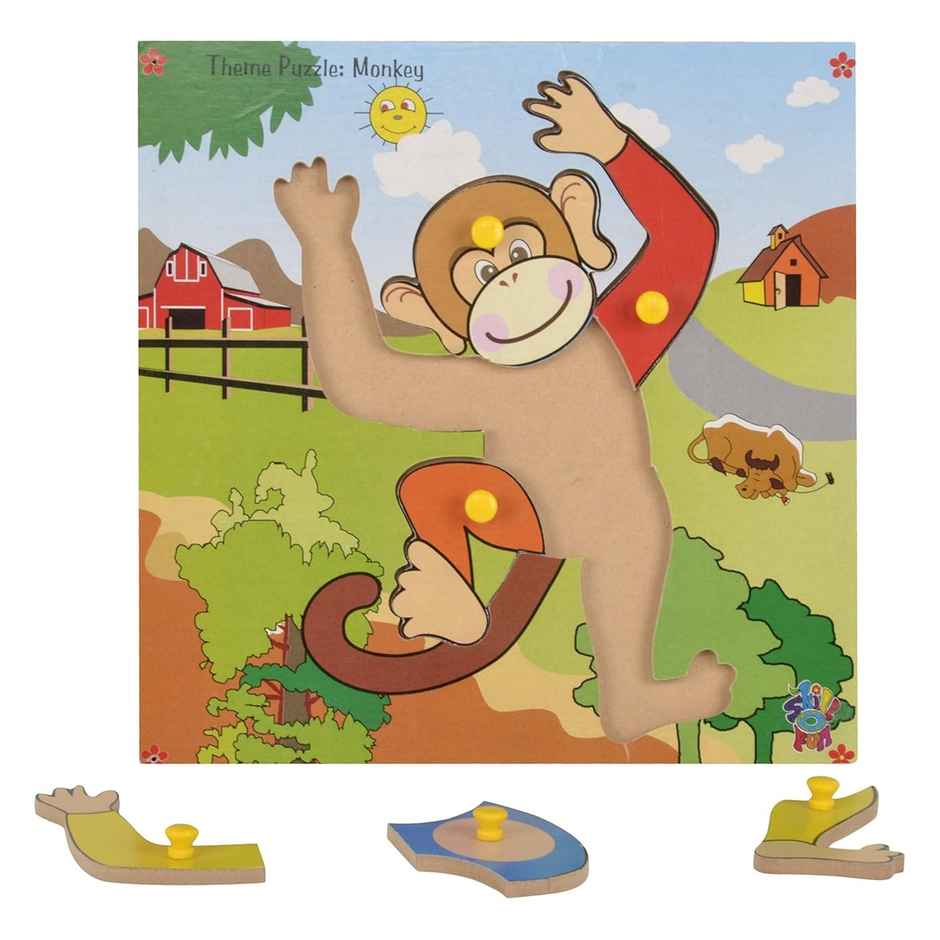 Skillofun Wooden Theme Puzzle - Monkey | With Knobs | Multi-Color Kids Early Learning Puzzle