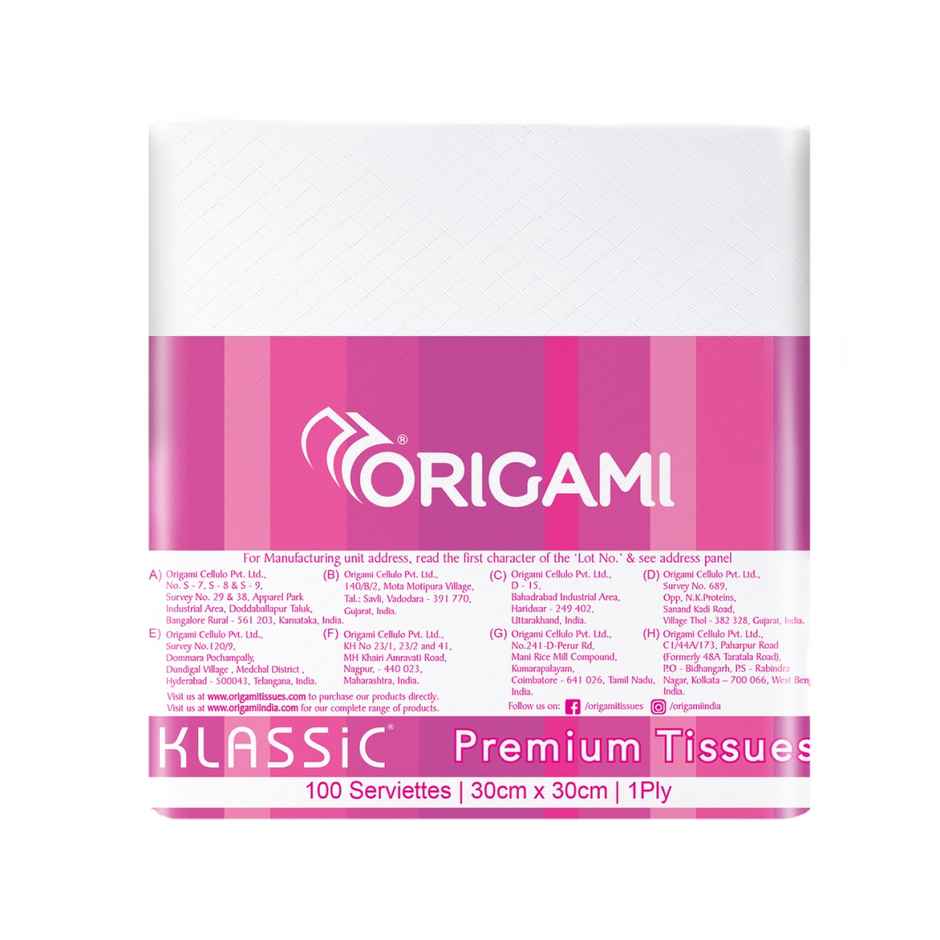 Origami Klassic Premium Tissue Paper Napkins - Soft & Highly Absorbent, 100 Pulls