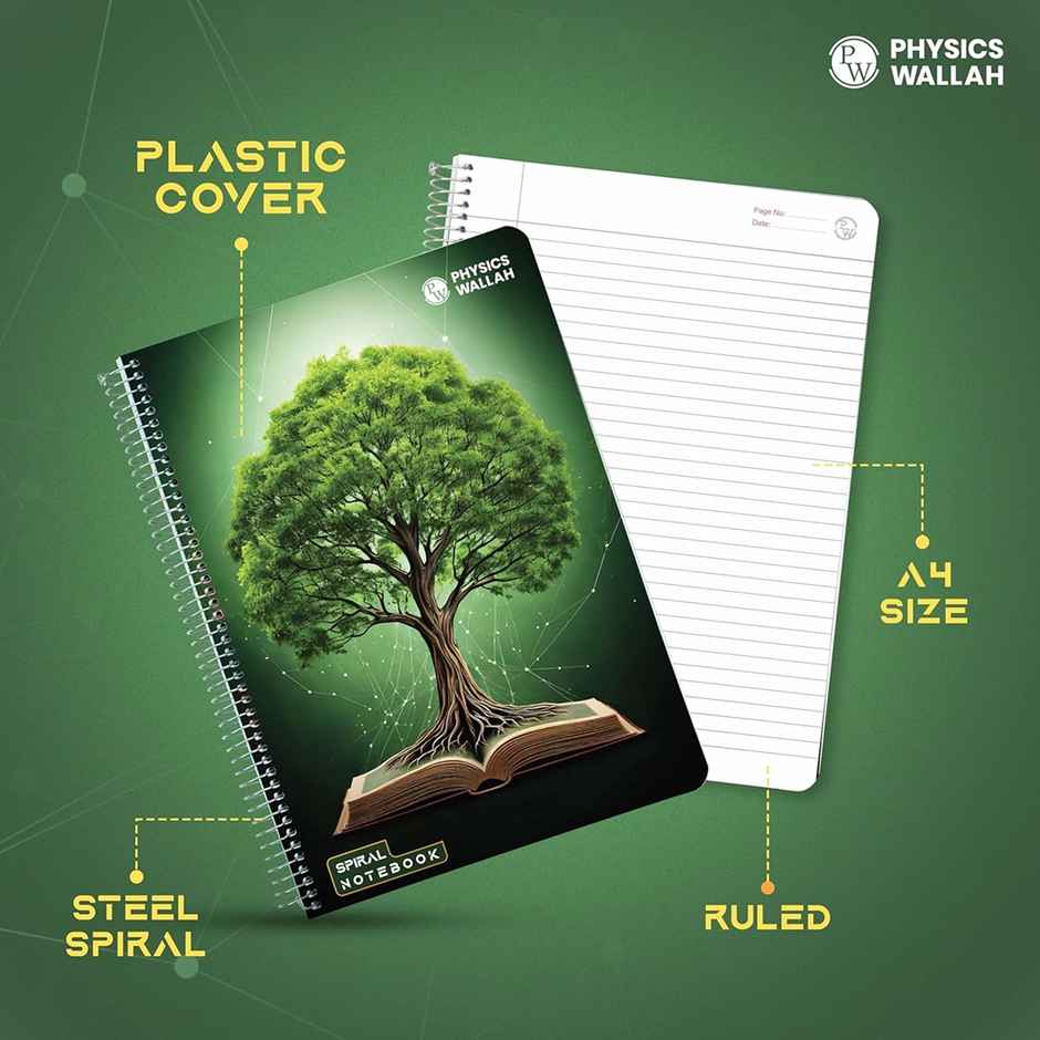 Physics Wallah A4 Size 300 Pages Spiral Binding Notebook | Ruled | Print may vary