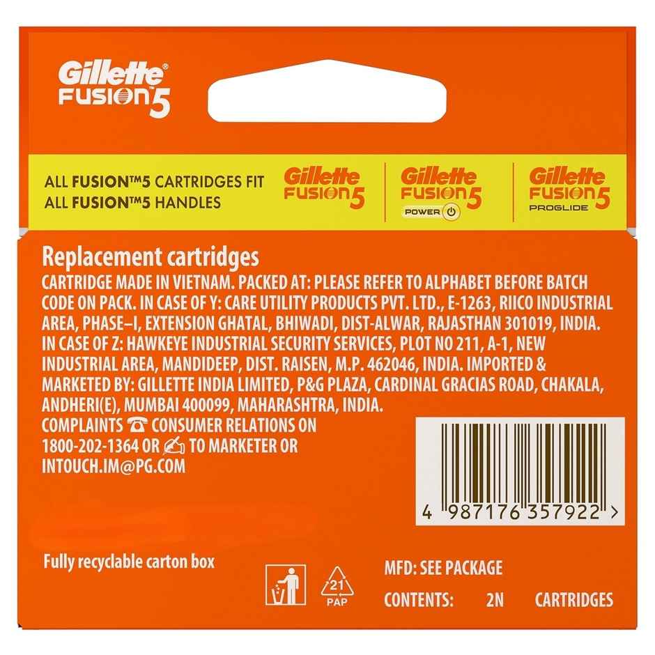 Gillette Fusion Manual Shaving Razor Blades For Men (2 Cartridges)