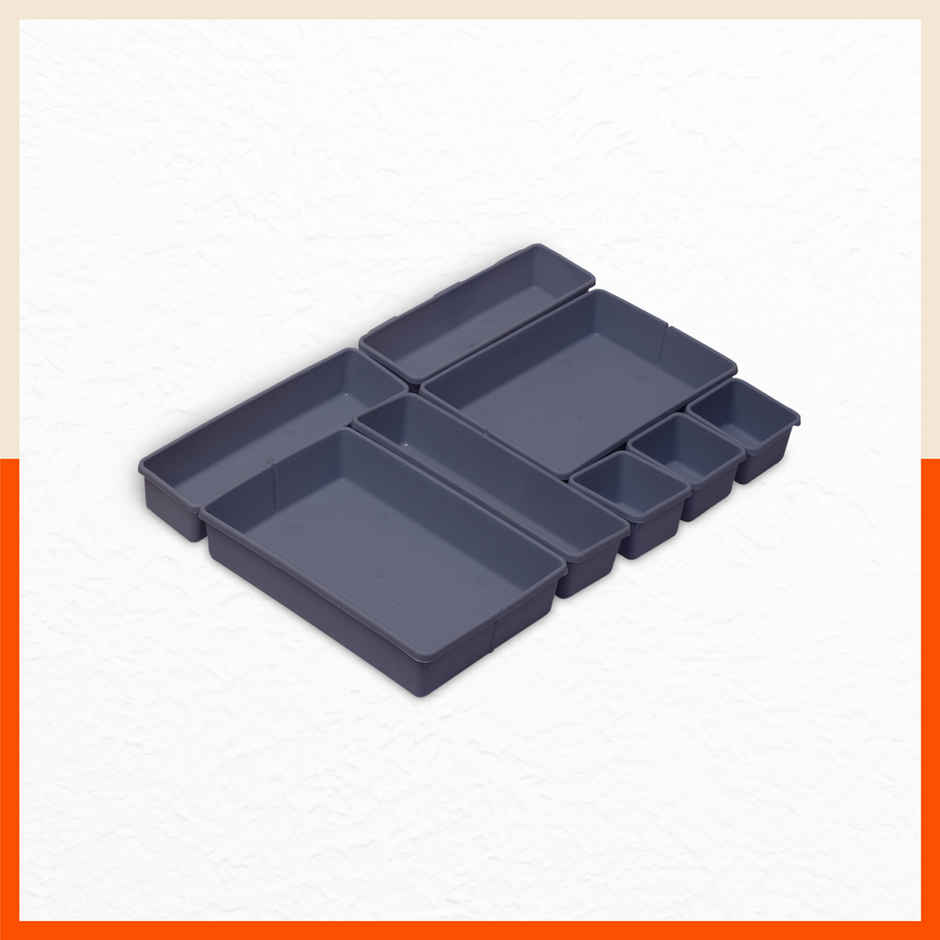 Bathla Storage Organiser | 8 pc Set for Home & Kitchen - VERO | Multipurpose, Detachable | Smoke