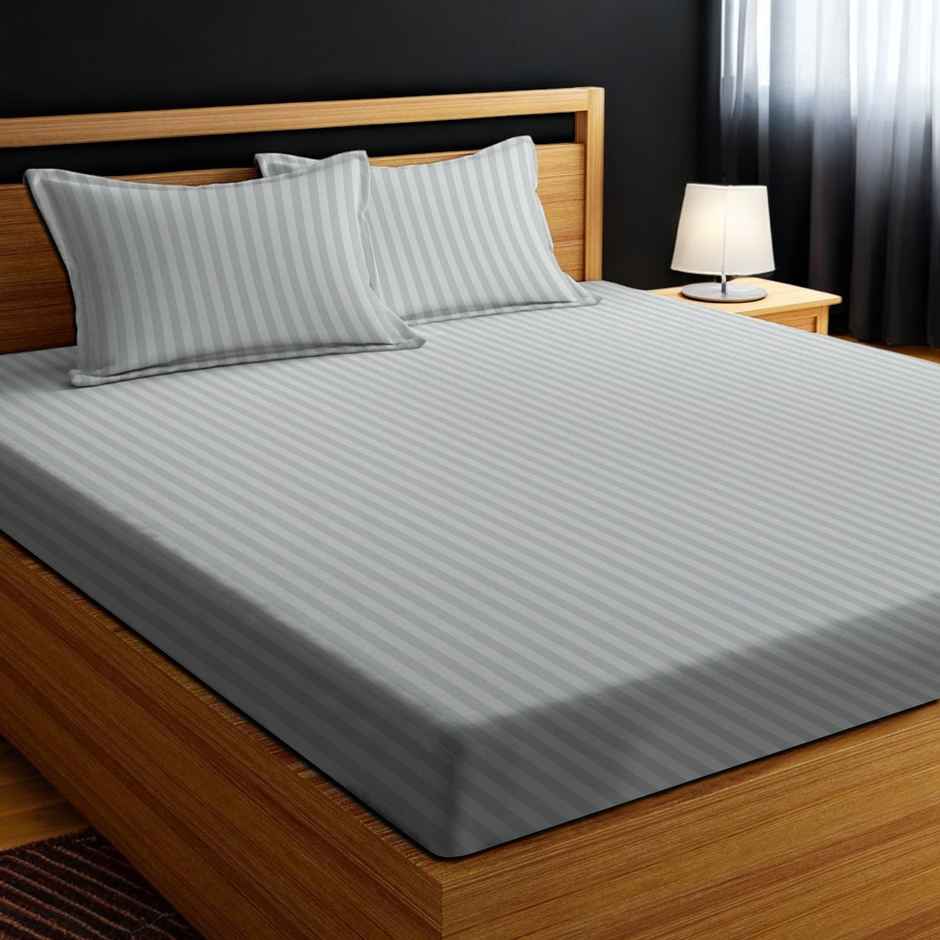 Dream Living King Size 120 Gsm Striped Bedsheet | With 2 Pillow Covers | Grey | 106 x 106 in
