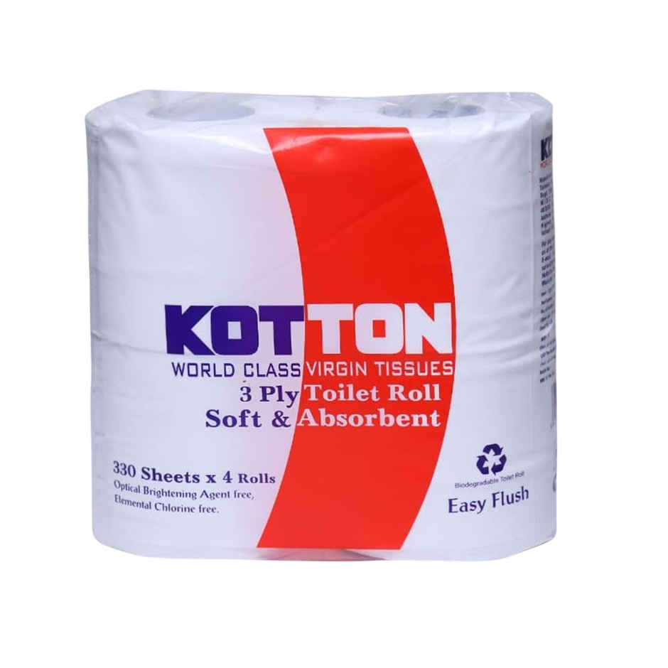 Kotton Toilet Roll - 3 Ply -100% Virgin Pulp/Paper, Pack of 4