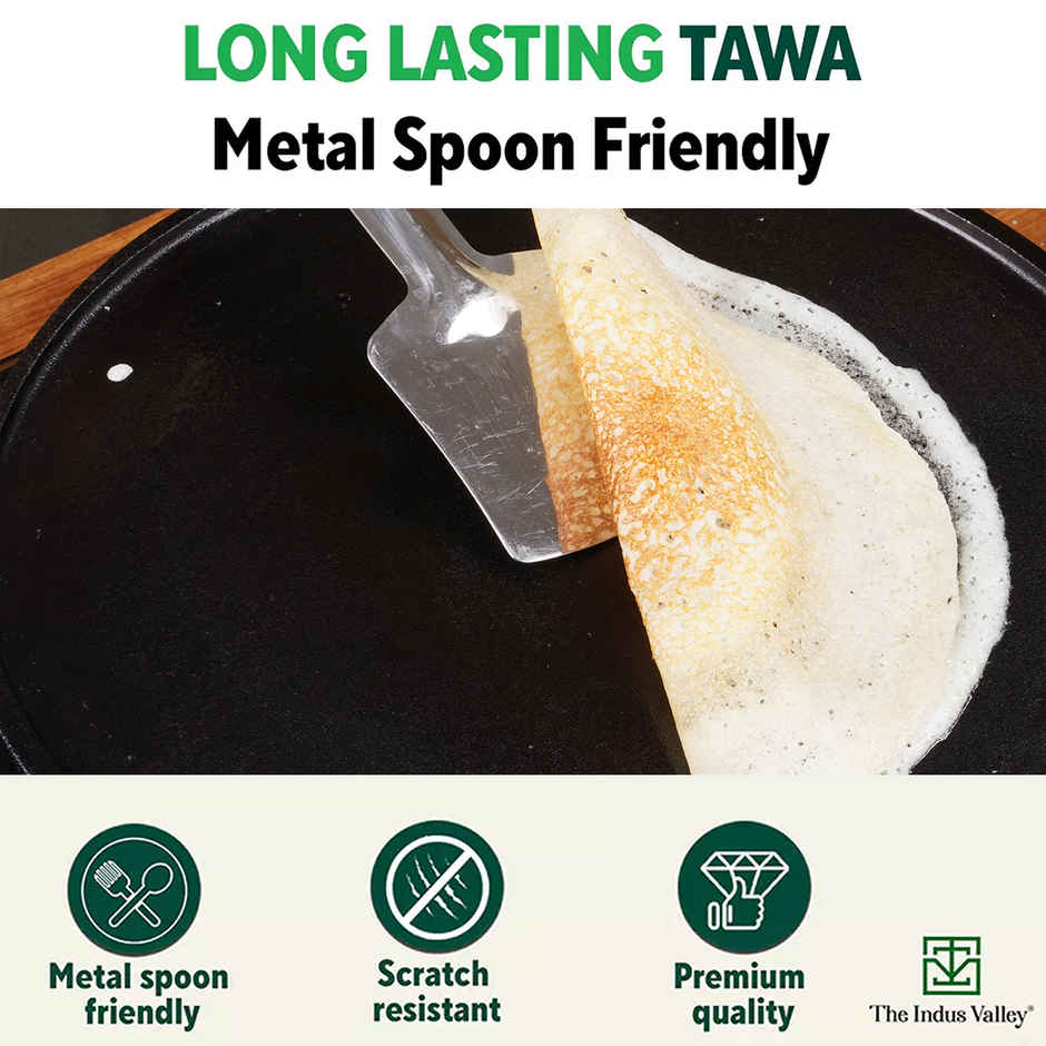 The Indus Valley Super Smooth Cast Iron Tawa for Dosa/Chapathi | 25.4cm/10 inch, 1.8kg