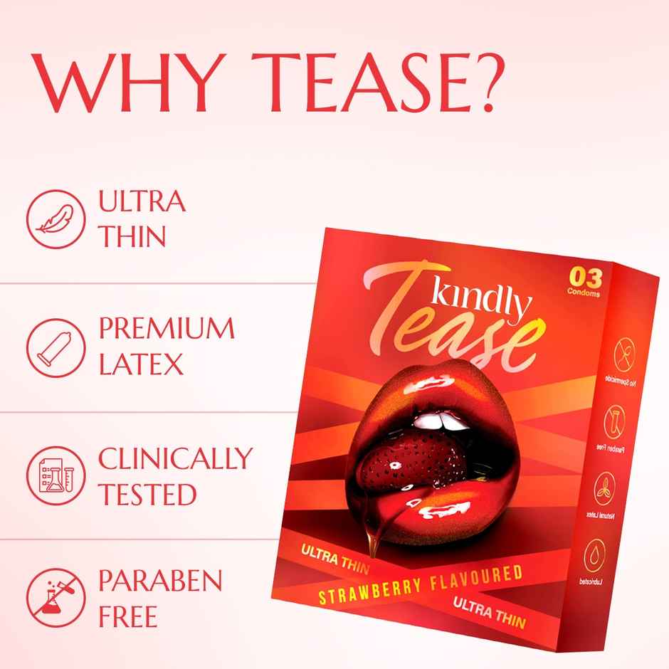 Kindly Health Tease Ultra Thin Strawberry Flavour Condoms