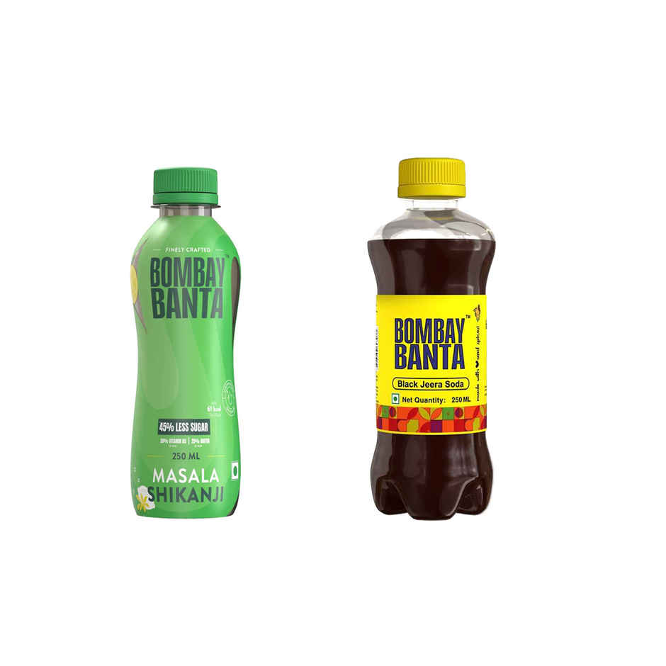 Bombay Banta Masala Shikanji ( Low Sugar ) (250ml) & Bombay Banta Black Jeera Soda | Classic & Fizzy (250ml) Combo