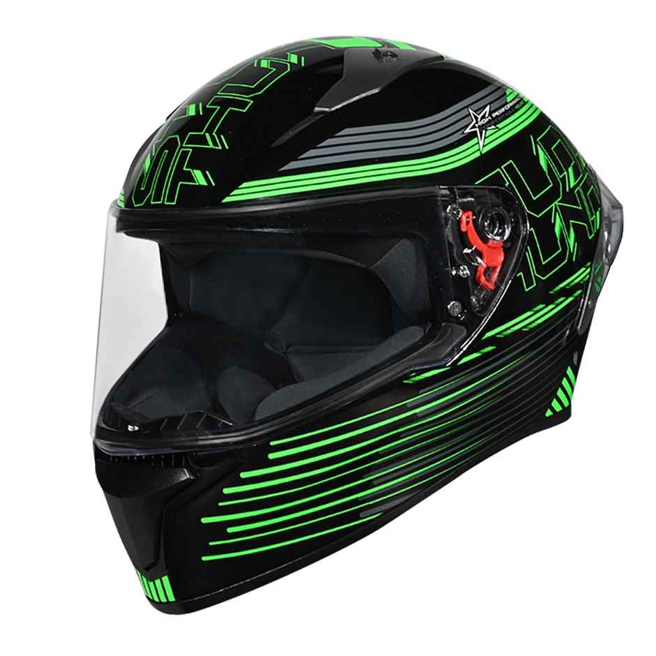Studds Thunder D11 Full Face Helmet with Spoiler |Black Green - XL