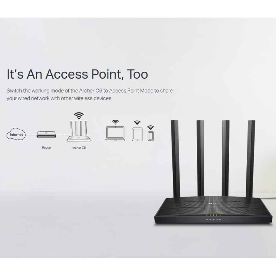 TP-Link Archer C6 AC1200 EasyMesh Wireless MU-MIMO Gigabit Router, Dual Band with Access Point Mode